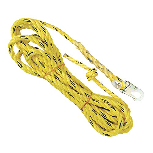 Palmer Safety Fall Protection 100' Vertical Rope Lifeline with One Locking Snap Hook I 5/8