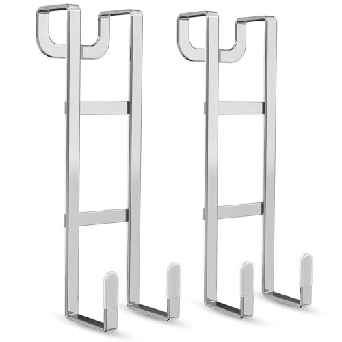 FYY 2 Packs Over The Door Hooks, Heavy Duty Door Hanger Hook, No Drill Wall Hooks for Hanging Coat, Towel, Bag in Bathroom, Closet Fits Most Doors Up to 1-7/8" Thickness (7.87",Silver)
