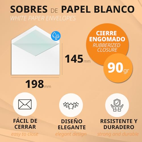Briefumschläge, Weiße Briefumschläge mit Spitzklappe, Umschläge für Einladungen und Karten, Briefumschläge für Geschenkkarten, Geburtstage, Hochzeit oder Kommunion - Ofituria (145x200mm, 25 Stück)