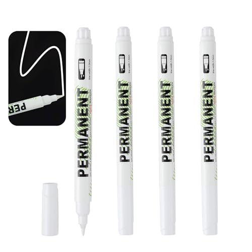 tiyiyok 4 Piezas Rotulador Blanco Permanente, 1mm Rotulador Acrílico Blanco, Reparador Laca Blanca, Impermeable, para Piedra, Madera, Vidrio, Cerámica, Lona, Neumáticos