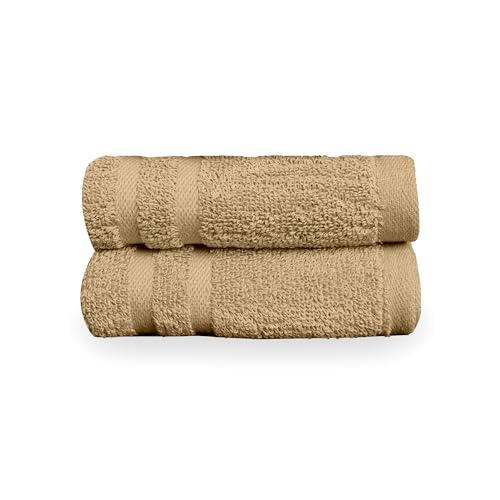 Image of Divine Casa Cotton 550 GSM Hand Towels Pack of 2 Beige, 60 x 40 cm Ultra Soft & Highly Absorbent Thick Bathroom Towels