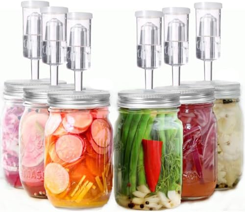 Fermentation Lids 6 Set Fermentation Kit for Wide Mouth Jars 6 Stainless Steel Fermenting Lids with 6 Silicone Grommets 6 Airlocks 6 Silicone Rings(Jars Not Included)
