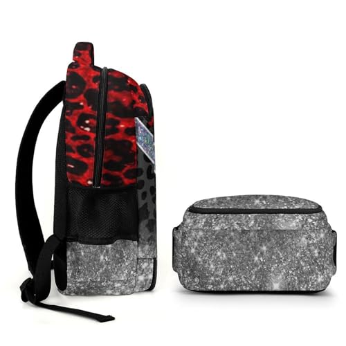Cheer Backpacks Cheerleading Bags 16.5 in for Cheerleader Team Coach Gifts (Red Leopard)3