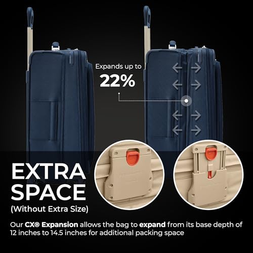 Image of Briggs & Riley 26 inch Medium Expandable Spinner - Checked Luggage for Travel, Suitcases with Wheels, Softside Rolling Bag for Men & Women, Self-Repairing Zipper - Baseline Collection, Navy