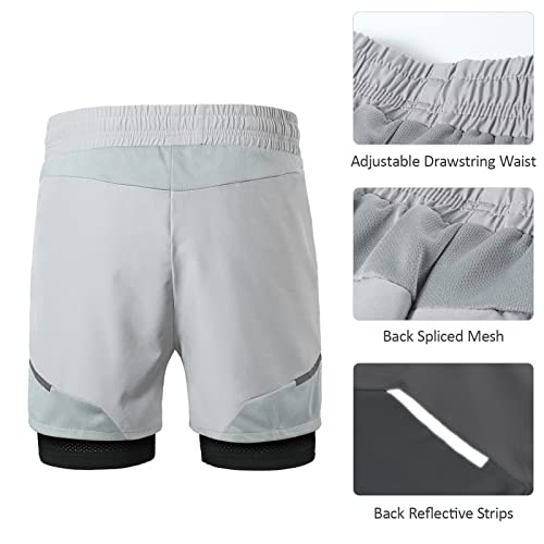 Qican Shorts de corrida masculino 2 em 1 com bolsos de zíper Shorts de exercícios de secagem rápida