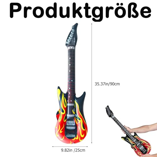 4 Stück Aufblasbare Gitarre, Luftgitarre, Luftgitarren Zum Aufblasen, Aufblasbarer Band Deko,Kinder Party Gitarrendekor, Flammen Musik Musikinstrumente, Aufblasbar Luftgitarre Rock