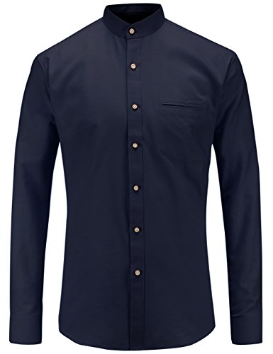 JEETOO Homme Chemise à Col Officier Manches Longues de Couleur Unie Oxford (Marine, Large) Cover