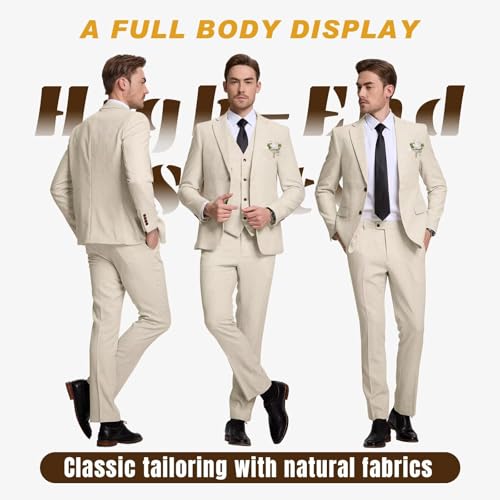High-End Suits Retro Linen Suit for Men Casual Wedding Suit for Men Slim Fit 3 Pieces Jacket Blazer Vest Pant Groom Tuxedo2