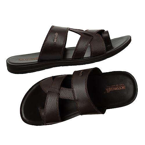 AEROWALK Stylish T-Shape Fashion Sandal/Slipper for Men | Comfortable | Lightweight | Anti Skid | Casual Office Footwear (9618_BROWN_41)