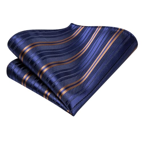 Image of Dubulle Mens Paisley Floral Silk Tie for Men Blue Brown Striped Necktie and Pocket Square Cufflinks Set Wedding Business