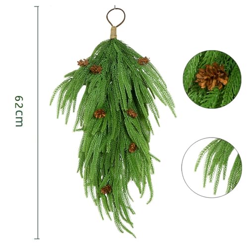 24" Upside Down Pine Christmas Wreath with Pinecones for Front Door Decor (Green) - image 7