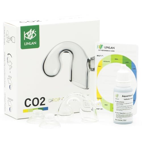 LINLAN Kit de comprobador de caída de CO₂ de vidrio, monitor preciso de acuario, incluye líquido de monitoreo de CO2, tarjeta de fondo blanco y ventosa de silicona transparente, para acuario plantado