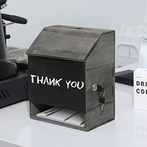 Mygift Vintage Gray Wood Customer Comment Box With Lock And Chalkboard Surface, Event Fundraiser Collection Suggestion Box Voting Ballot Box Restaurant Tip Box #TOP2