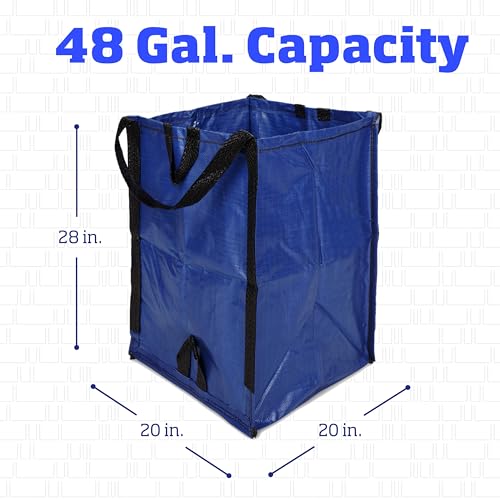 DURASACK Heavy Duty Home and Yard Bags 48-Gallon Reusable Self-Standing Lawn and Leaf Bags Garbage Can with Reinforced Handles, Blue, 3 Pack