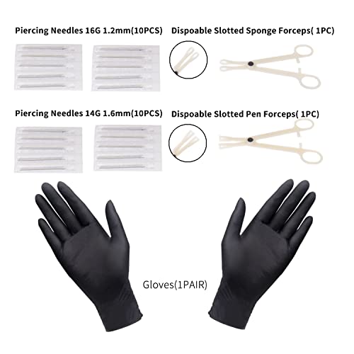 Xiaomining 74Pcs Piercing Kit 14G16G Belly Button/Septum Piercing Kit For All Piercings (Stainless Steel Color) #TOP4