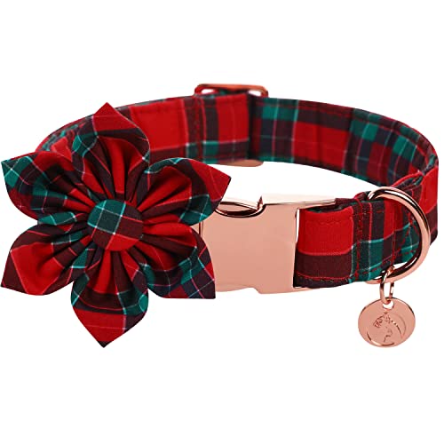 The Tartan Dog Collar 10 DOGWONG Christmas Dog Collar with Flower, Red Plaid Dog Collar ...