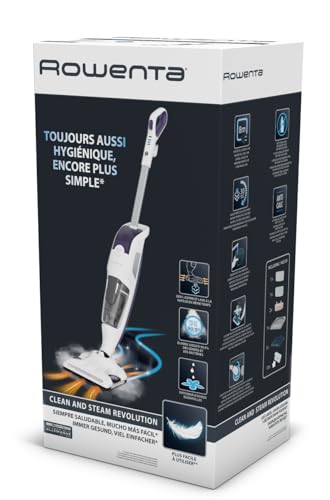 Rowenta Nettoyeur vapeur, Aspire et lave simultanément, Elimine 99,9% des bactéries, Adapté à tous les types de sols, Sans détergent, Diffuseur d’huiles essentielles, Clean&Steam Revolution RY7731WH