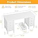White Computer Desk with Drawers on Both Sides for Home Office, 55 inch Girls Teens Desks with Storage Writing Study Table for Bedroom, Makeup Vanity Desks Without Mirror,8 Fabric Drawer