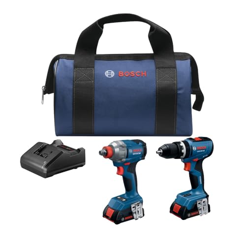 BOSCH GXL18V-241B22 18V 2-Tool Combo Kit - Includes 1/2 In. Hammer Drill/Driver, 2-in-1 Impact Driver/Wrench...