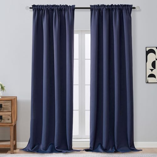 Image of Extra Long 10 FT Blackout Curtains for Patio 120 Inches Long 2 Panels Set, Solid Thermal Insulated Energy Saving Rod Pocket Window Treatment Curtains Blackout Drapes, W50xL120, Navy Blue
