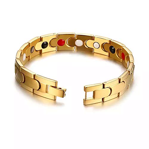Pulseira Masculina Magnética de Aço Inox Titânio Banhada a Ouro 18K