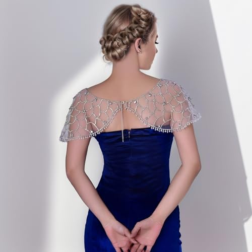 ULAPAN Women's Wedding Jackets Rhinestone Bridal Bolero Shawl Tulle Cape for Bride Bridesmaid Wrap Shrug3
