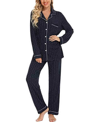 Image of Pjmlifecoco Pajamas Set Long Sleeve Womens Button Down Sleepwear Two Piece Nightwear Soft Pj Lounge Sets S-XXL