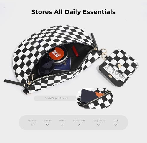 Image of 2 Pcs Checkered Crossbody Bags for Women Bum Bag Checkered Cross Body Sling Backpack Hobo Satchels Shoulder Wallet Purses