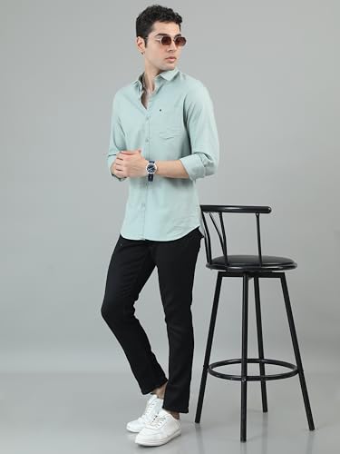 Image of COOL COLORS Men's Solid Slim Fit Casual Shirt | Breathable Soft Fabric | Spread Collar | Stylish Modern Comfort | Office, Party, Weekend Essential