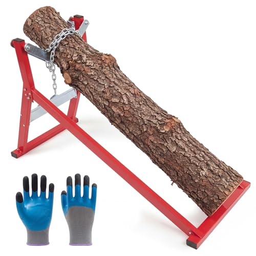 Moxweyeni Heavy Duty Steel Log Cutting Stand for Cutting Firewood Folding Chainsaw Sawhorse Stand with Locking Chain & Safety Gloves Log Holder for Woodworking Fits Logs up to 13 Diameter