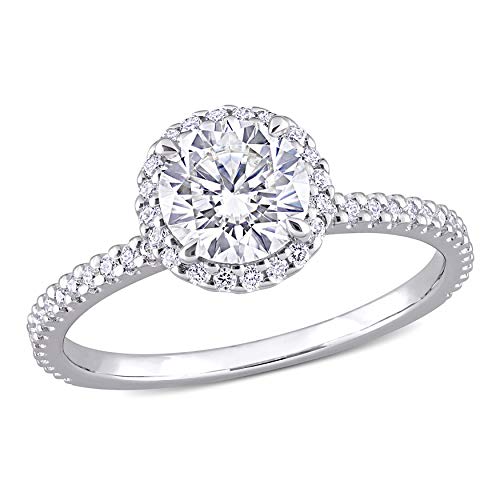 Round Shape Created White Moissanite Gemstone Halo Statement Ring – 1 1/5 CT – 925 Sterling Silver Ring – Sizes 5-9