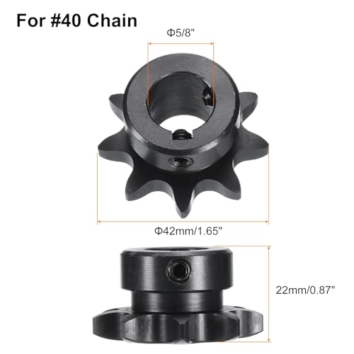 Image of uxcell #40 Chain Roller Sprocket B Type, 5 /8 inch Bore 9 Tooth Single Strand Chain Sprocket, Carbon Steel, Keyway with Set Screws