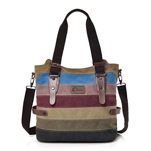 CHEREEKI Bolsos de Mujer, Bolso para Mujer Grande a Rayas de Lona Bolsos para Viajes Escolares de Negocios (Multicolor-1)