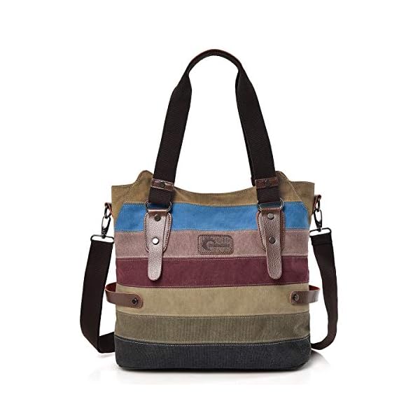CHEREEKI Bolsos de Mujer, Bolso para Mujer Grande a Rayas de Lona Bolsos para Viajes Escolares de Negocios (Multicolor-1) 2 41eMmgpwQTL. SS600 - CHEREEKI Bolsos de Mujer, Bolso para Mujer Grande a Rayas de Lona Bolsos para Viajes Escolares de Negocios (Multicolor-1)