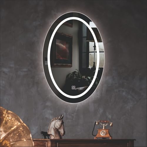 Image of Creative Arts n Frames LED Wall Mount HD Mirror with 3 Color Light Tone for Home Wall Living Room Bedroom Bathroom Hotel Decor Items (12x18 inch Oval)