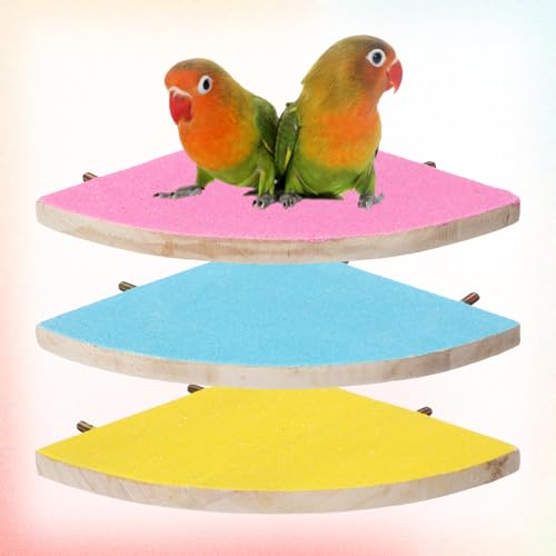 Image of CroBlissful 3 Pcs Bird Perch Stand Platform Parrot Perch Wood Toy Colorful Sand Paw Grinding Cage Accessories Exercise Toys for Cockatiel Conure Budgies Parakeet Lovebird Hamster Gerbil Rat