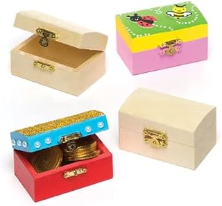 Baker Ross ET127 Mini Wooden Jewellery Box Treasure Chests, Creative Arts and Crafts for Kids (Pack of 4), 8cm x 5cm
