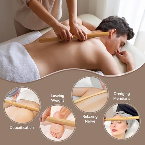 4PCS Solid Bamboo Massage Sticks & Guasha Set with Roller/Stick - 100% Bamboo Therapy Tools for Neck/Arm/Back/Legs/Full Body, Deep Tissue Massage, Muscle Relaxation, Body Shaping, Fatigue Relief - Thumbnail 2