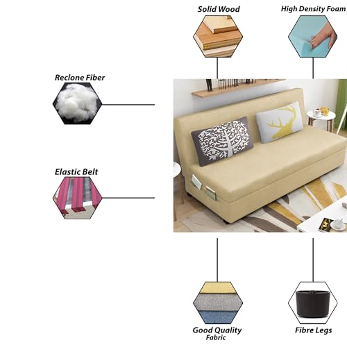 Image of Divano 3 Seater Sofa Cum Bed for Living Room (Cream) Premium Fabric Sofa