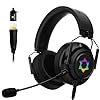 ES09 Foldable Gaming Headset – 7.1 Surround Sound, Detachable Noise Cancelling Mic, RGB Light, Memory Foam, for PC, Xbox, PS4/5, Switch, Console, Meeting & Music
