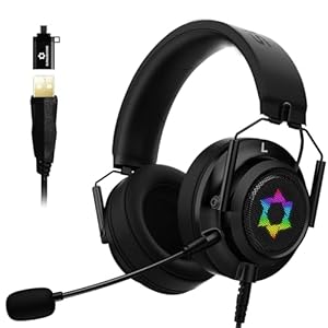 ES09 Foldable Gaming Headset – 7.1 Surround Sound, Detachable Noise Cancelling Mic, RGB Light, Memory Foam, for PC, Xbox, PS4/5, Switch, Console, Meeting & Music