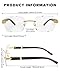 Pro Acme Rimless Rectangle Sunglasses for Men Women Square Shade Eyewear Frameless y2k Glasses(Gold/Clear)