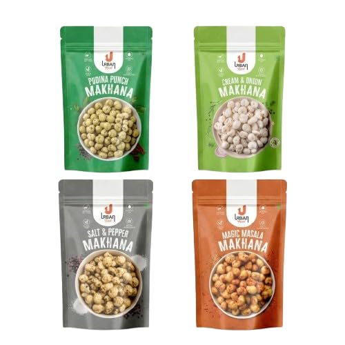 URBAN TREAT Makhana All Flavours Combo 55g Pack of 4 | Magic Masala, Cream & Onion, Pudina, Salt & Pepper-image-49