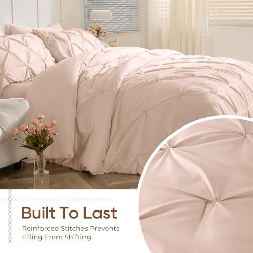 Image of Sasttie California King Comforter Set, 7-Piece Bed in a Bag, Pintuck Bedding Sets for All Season, Includes Comforter, Flat Sheet, Fitted Sheet, Pillowcases and Pillowshams, Blush Pink