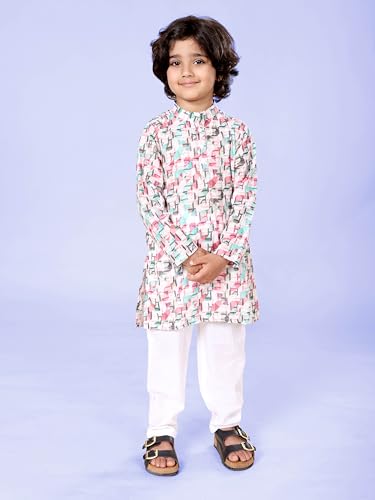 Image of KiddoPanti Boys 100% Cotton Ethnic Motif Printed Short Length Kurta