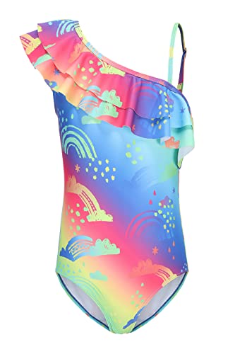 Image of Girls One Piece Swimsuits One Shoulder Ruffle Bathing Suit Kids Hawaiian Floral Swimwear 3-16 Years