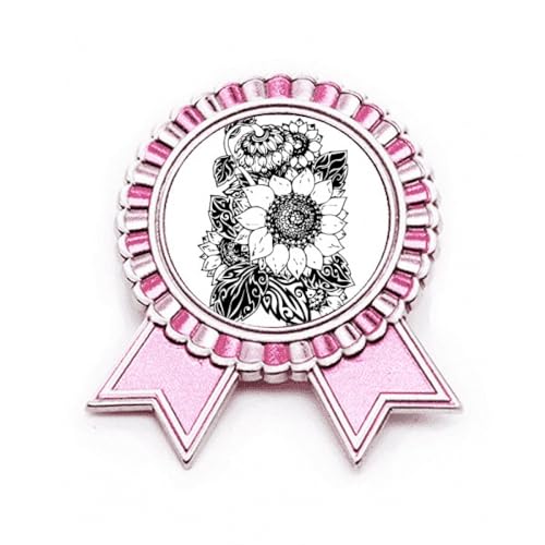 Badge fleur tournesol noir et blanc en métal de qualité supérieure