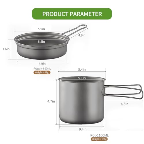 BY-J Titanium Camping Cookware 1100ML & 350ML Titanium Pot with Lid and Stainless steel spatula Camping Pot for Backpacking Hiking Traveling and Picnic - Image 7