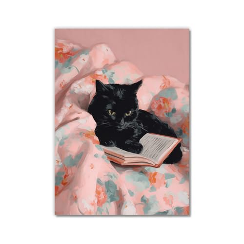 Toile murale avec chats lisant decoration retro qui fait sourire pour la chambre