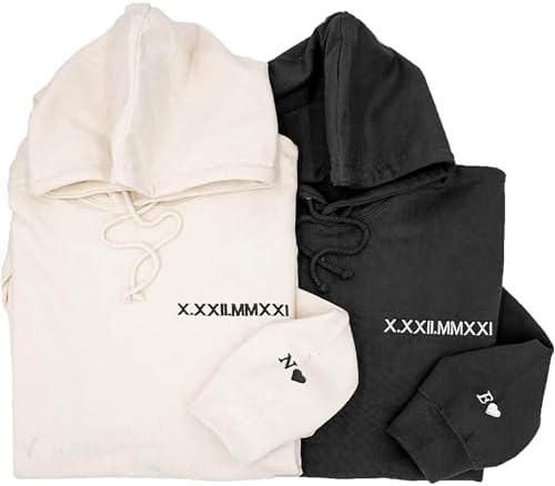 NAZENTI Custom Embroidered Roman Numeral Hoodie, Matching Sweater...